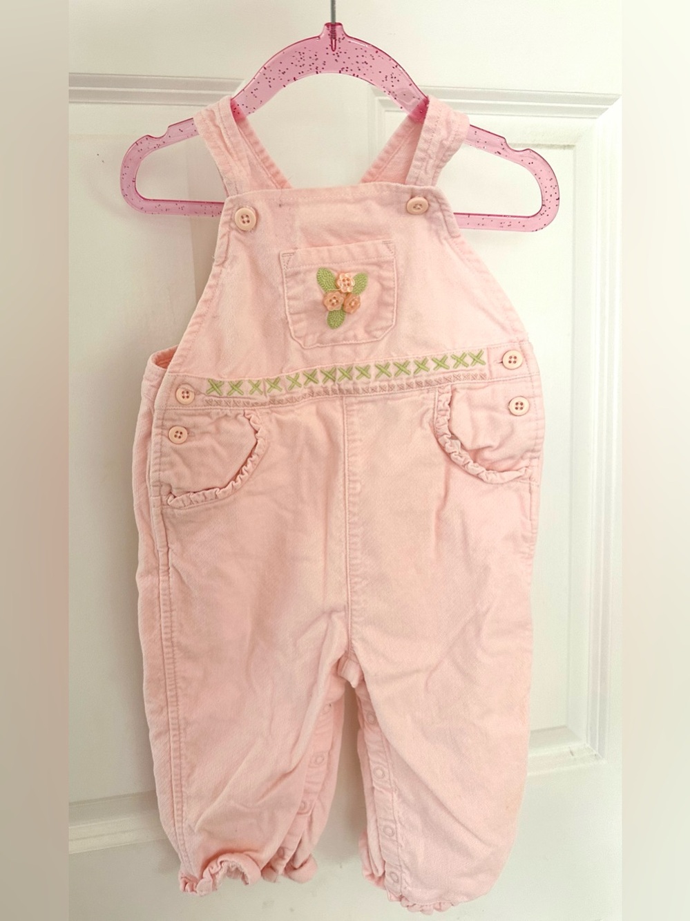 Gymboree Baby Girl Pink Corduroy Overalls Floral Embroidery 12-18 Mos